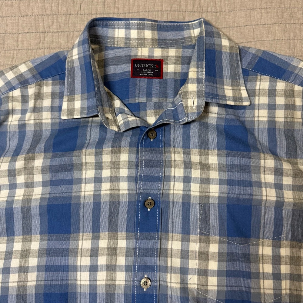 UNTUCKIT Men's Fiano Blue Check Plaid Long Sleeve Shirt Size Large